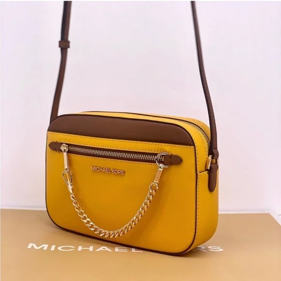 Michael Kors Yellow and Brown Crossbody Bag